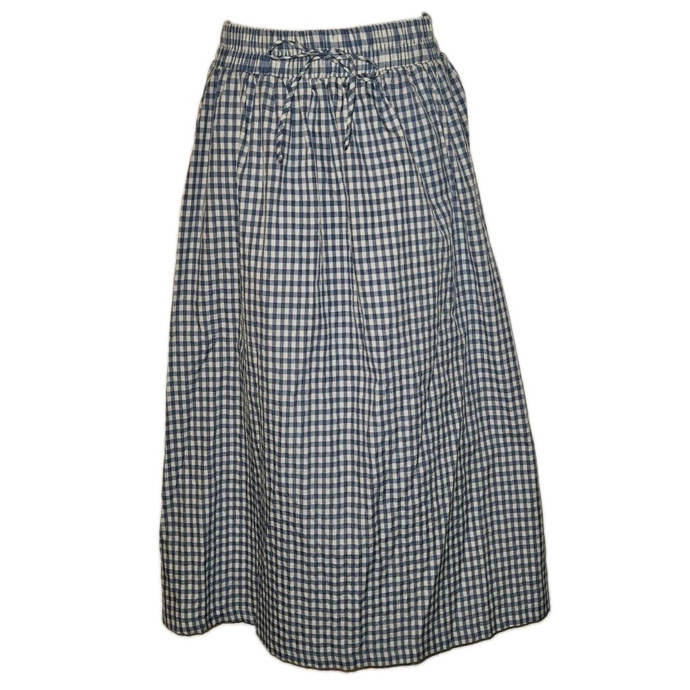 Monteau Los Angeles Gingham Midi A Line Skirt Blue White Checkered Womens M